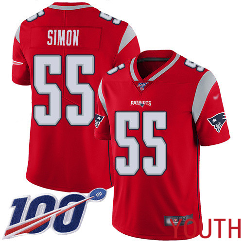 New England Patriots Football #55 100th Season Inverted Legend Limited Red Youth John Simon NFL Jersey